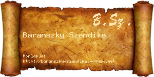 Baranszky Szendike névjegykártya